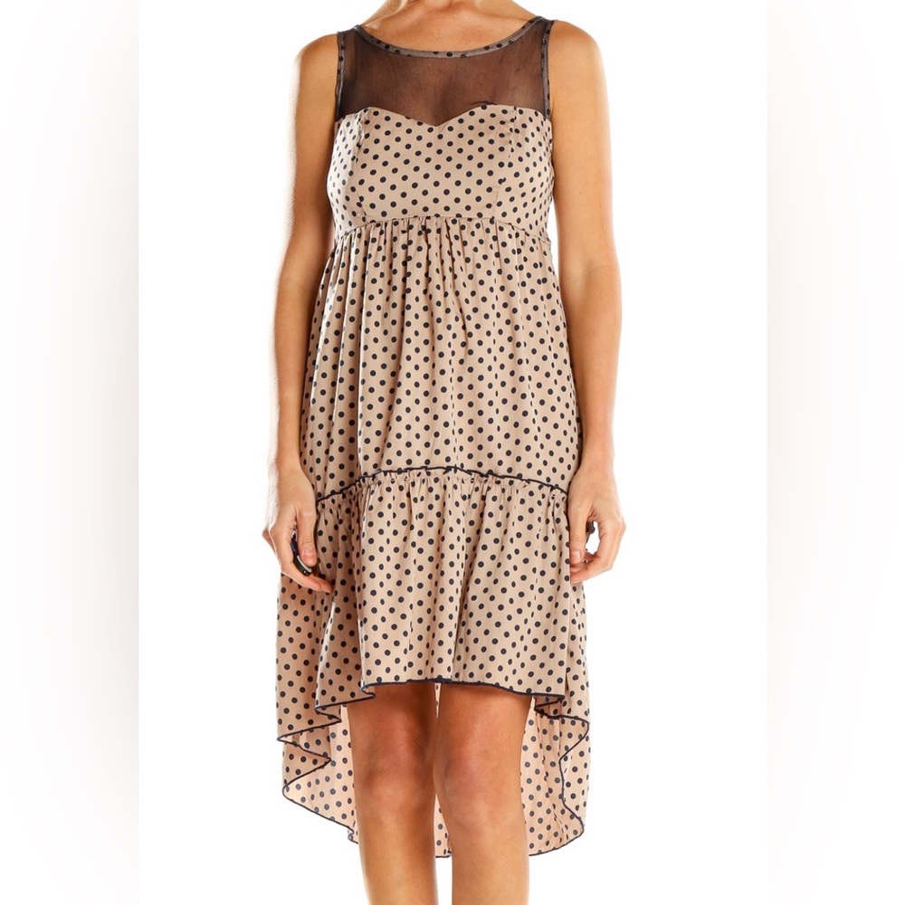 American Rag Cie Beige and Black Polka Dot High Low Dress Women’s Size Large
